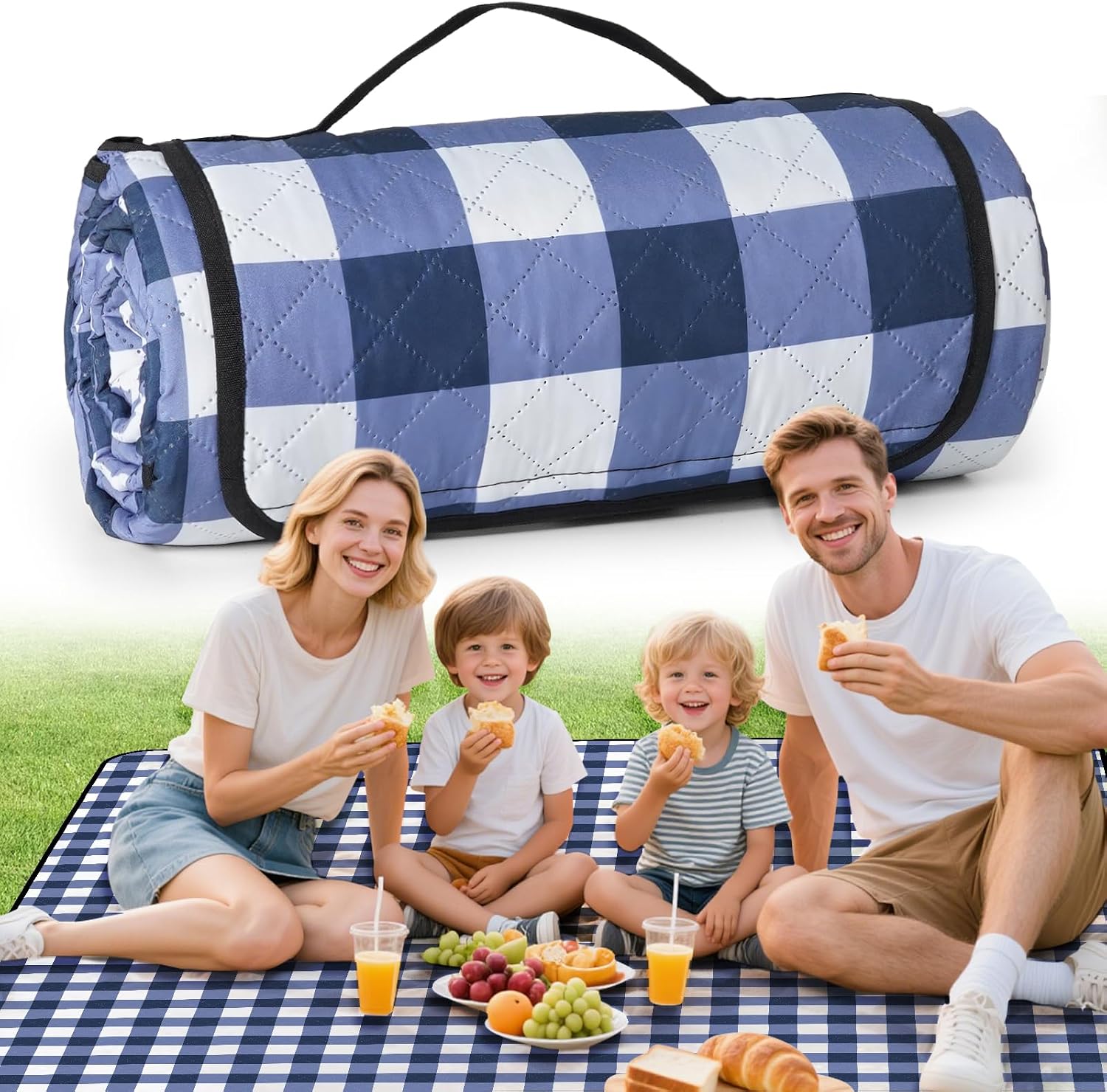 Picknickdecke, 200 X 200 Cm, Sandabweisend Und Waschbar, Wasserdichte Strandmatte Für Camping, Blau