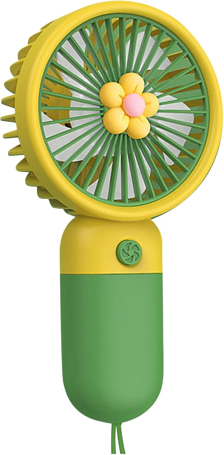 Mini-ventilator Mit Akku – Cartoon-design, Geschenkidee Für Kinder – Für Zuhause, Schüler Und Outdoor-aktivitäten – Gelbe Blume