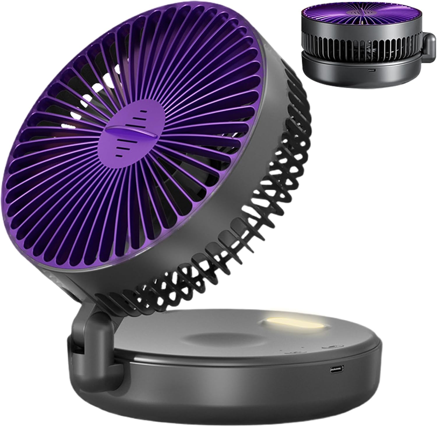 Tragbarer, Leiser Ventilator Mit Nachtlicht, Aromabox, 5 Geschwindigkeitsstufen, Faltbar, 30 Db, Usb-c-ladeanschluss, Geeignet Für Schlafzimmer Und Büro, Grau