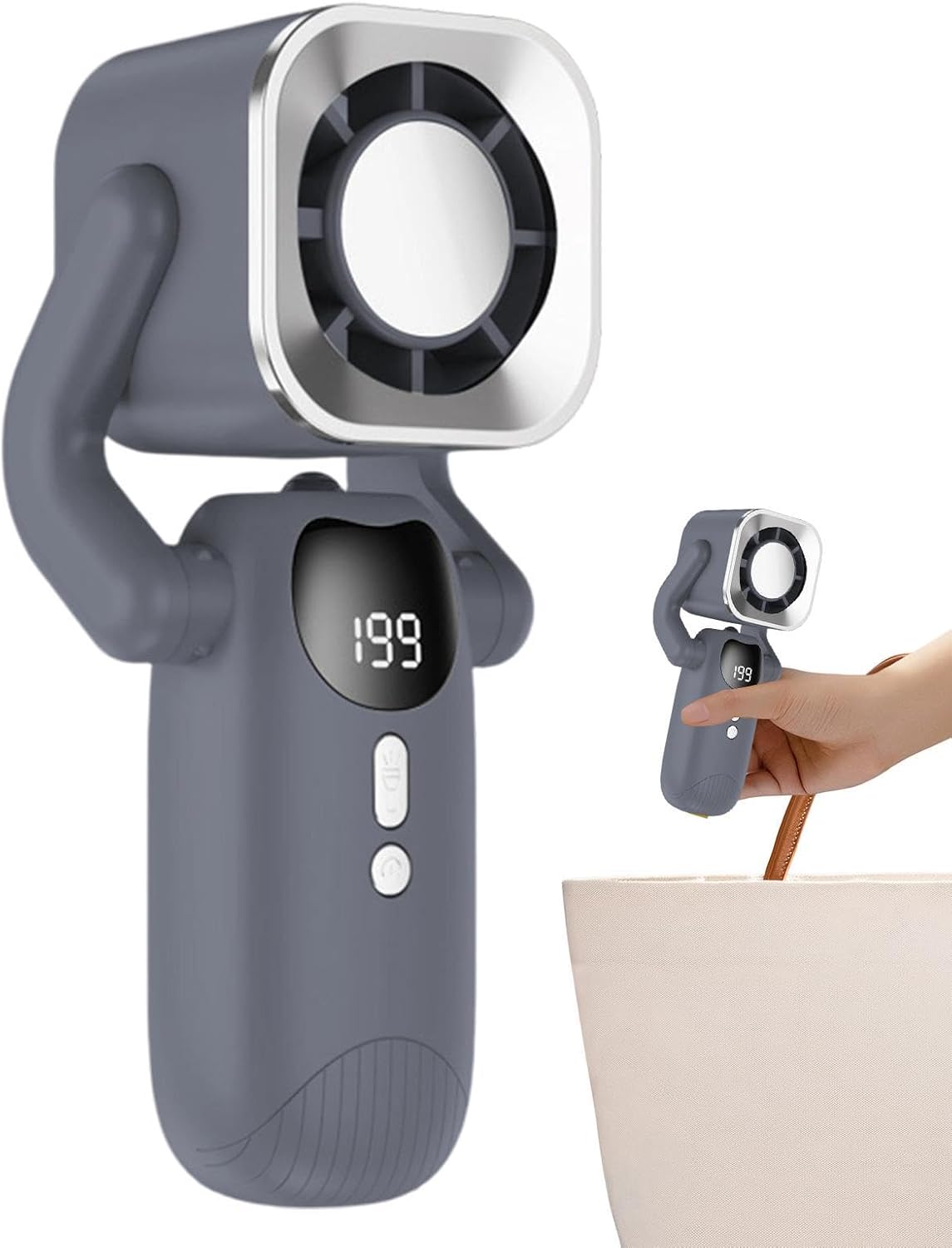 Tragbarer, Wiederaufladbarer Ventilator Mit Digitalanzeige – 90° Faltbar – Leistungsstarker 4000-mah-akku – Für Büro Und Reisen – Grau