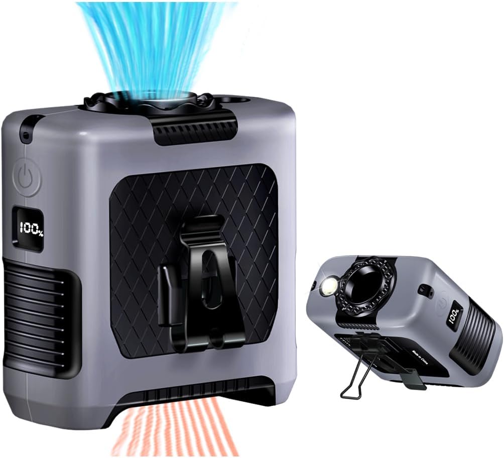 Tragbarer Ventilator, 6000 Mah, Direkter Luftstrom – Usb-c-schnellladung – Mit Gürtelclip – Ideal Für Camping, Wandern Und Outdoor-sportarten – Grau