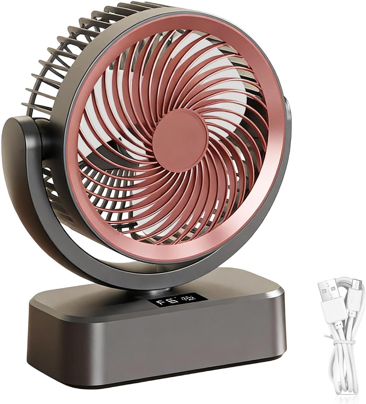 Tragbarer Ventilator – Leise Mit Automatischer Oszillation Und 6 Geschwindigkeitsstufen, Usb-c-anschluss, Für Schlafzimmer, Wohnzimmer, Büro – Rosa Und Grau