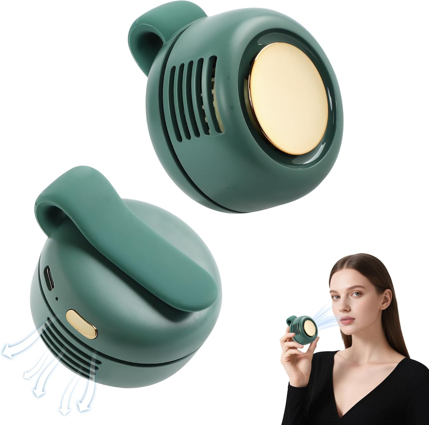 Mini-ventilator – Modernes, Leises Design Ohne Rotorblätter – 3 Geschwindigkeitsstufen, Clip-befestigung Für Hemd/gürtel – Ideal Für Outdoor, Reisen Und Büro – Grün