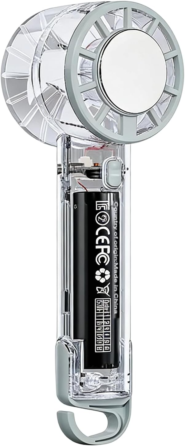 Tragbarer Ventilator, Wiederaufladbarer Luftkühler, 3 Geschwindigkeitsstufen, Handventilator Mit Haken, Für Zuhause, Voll (transparent Weiß)