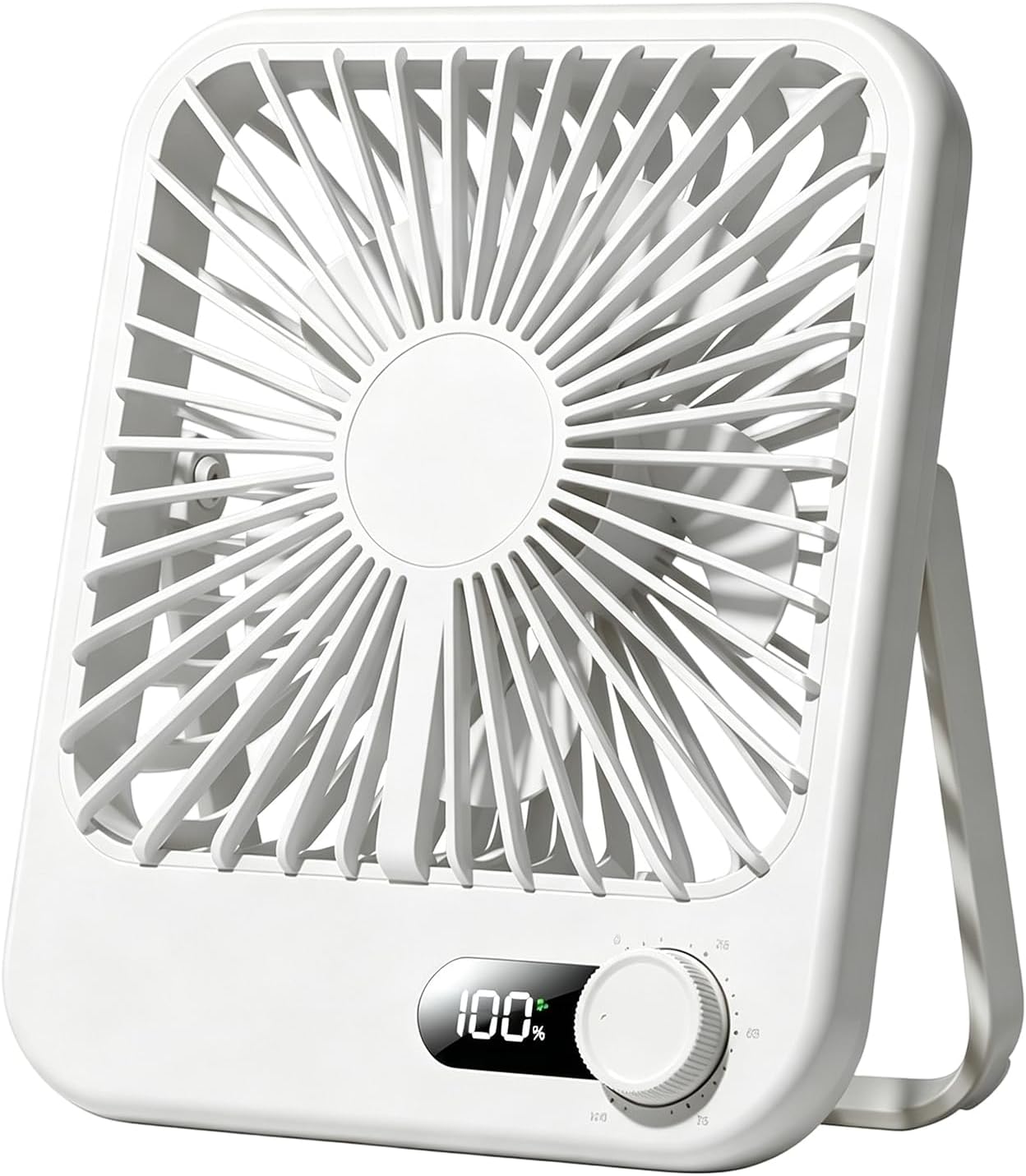Wiederaufladbarer Usb-tischventilator – 100 Geschwindigkeitsstufen, Digitales Led-display, Schlank Und Leicht – Kühlgerät Für Zuhause Und Unterwegs – Weiß