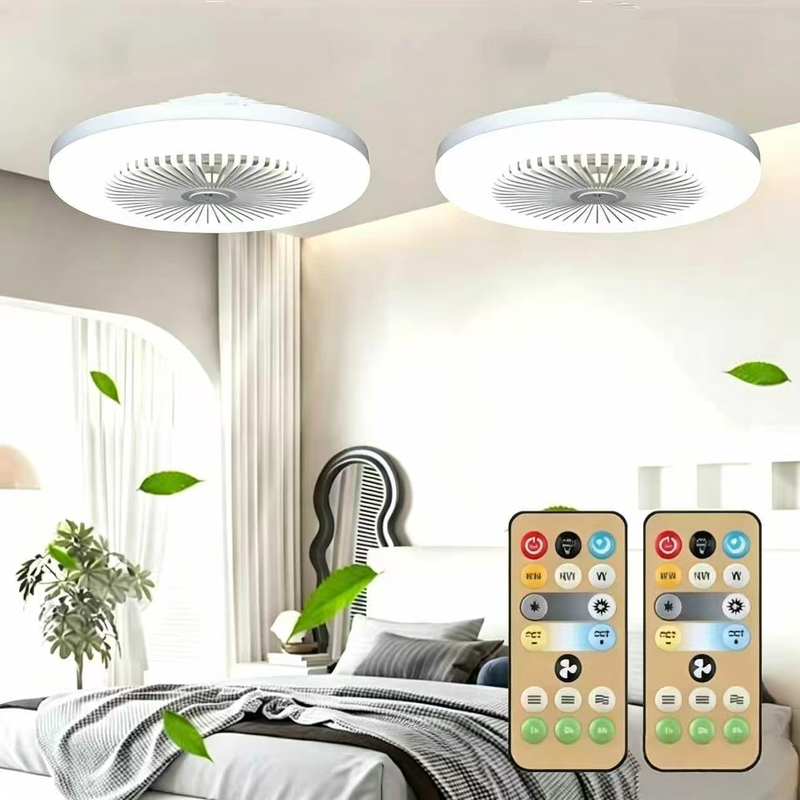 2er-pack 25 Cm (10 Zoll) Leiser Deckenventilator – 3-farbige Led-deckenleuchte – Fernbedienung – 3 Geschwindigkeitsstufen – Leiser Motor Für Schlaf- Und Wohnzimmer