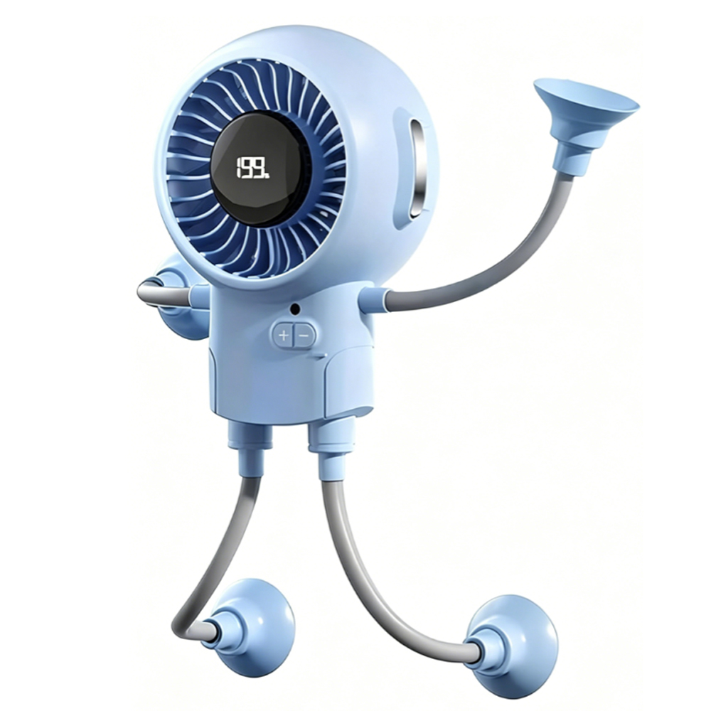 Mini-ventilator, Led-anzeige, 30 Db Geräuschreduzierung, Usb-c-ladeanschluss, Saugnapf, Leistungsstarker 3000-mah-akku, Für Den Innen- Und Außenbereich Geeignet