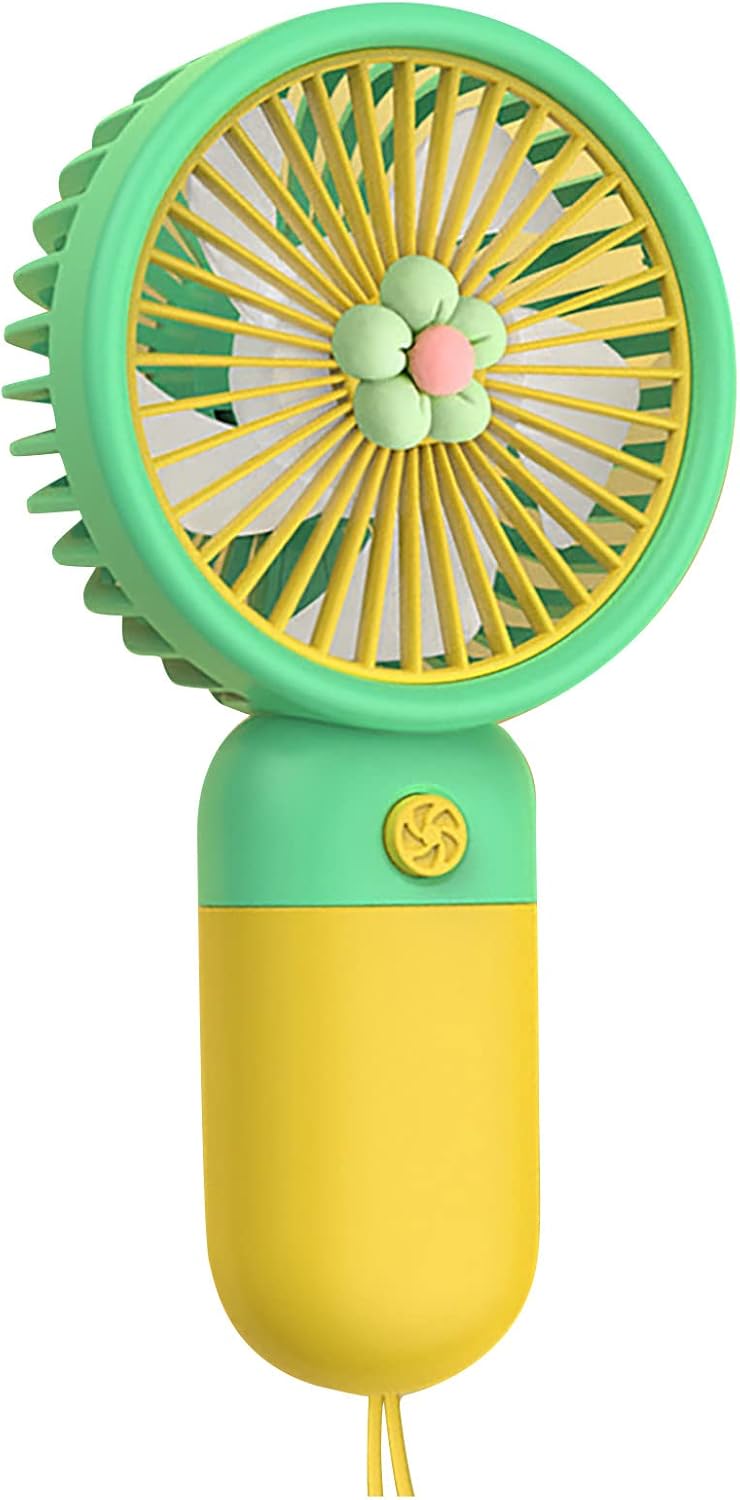 Mini-ventilator Mit Akku – Cartoon-design, Geschenkidee Für Kinder – Für Zuhause, Schüler Und Outdoor-aktivitäten – Grüne Blume