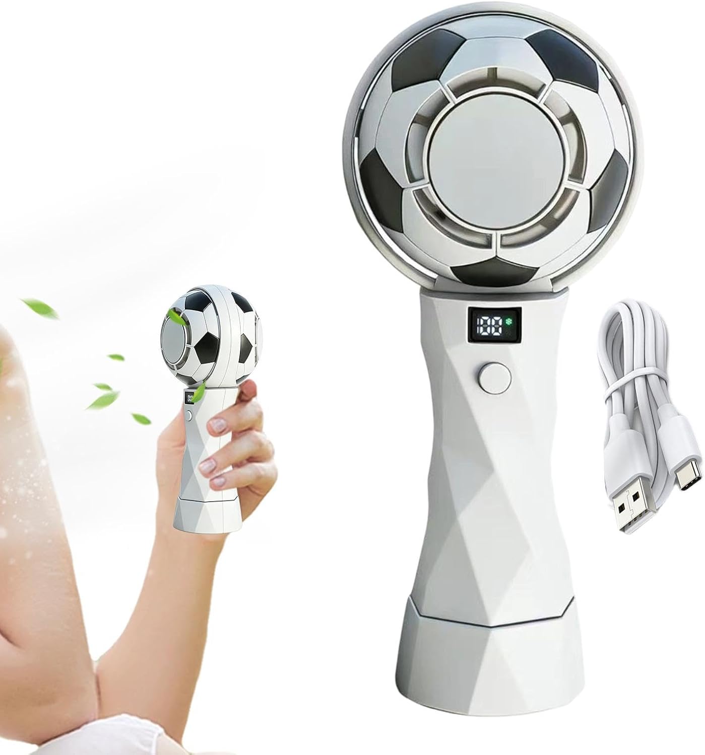 Tragbarer Ventilator – Fußballförmig – 5 Geschwindigkeitsstufen – Usb-aufladbar, 3000 Mah – Für Büro, Camping Und Outdoor-aktivitäten