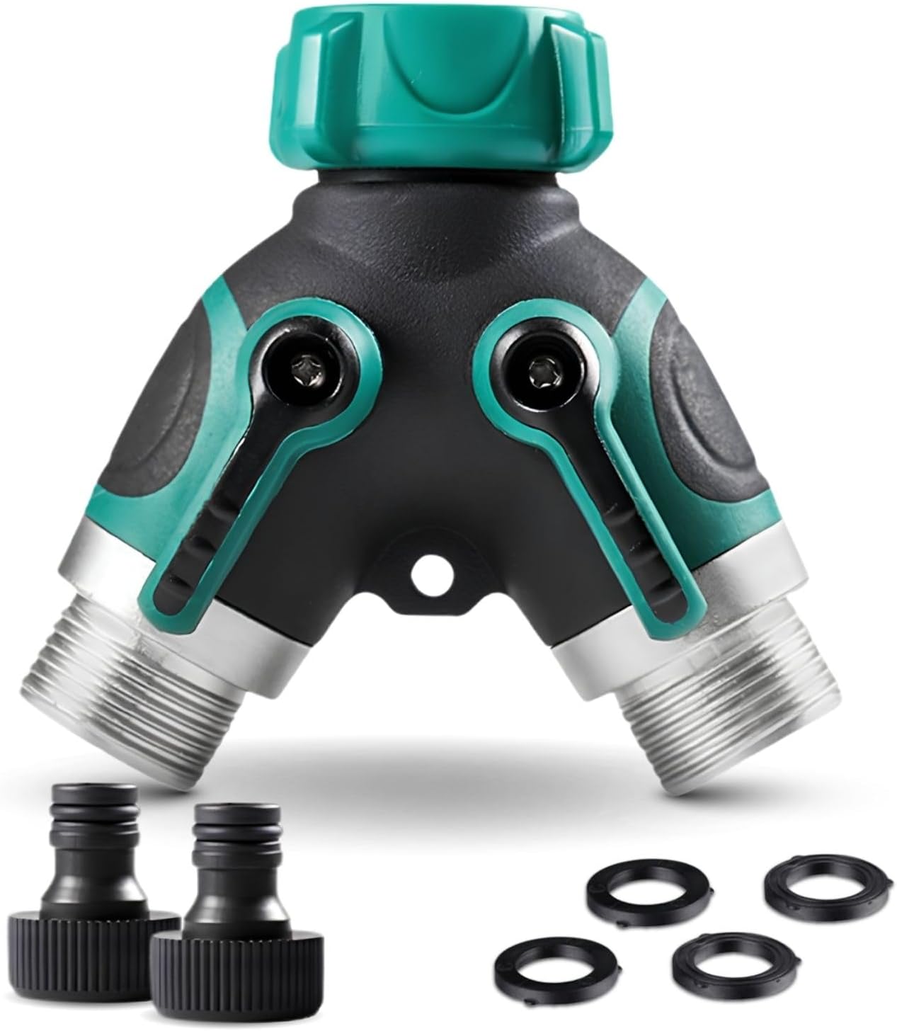 2-wege-bewässerungsverteiler Mit 3/4"-schlauchanschluss, Steuerschalter, Einstellbarem Wasserdurchfluss Und Gartenbau-doppelschlauchanschluss