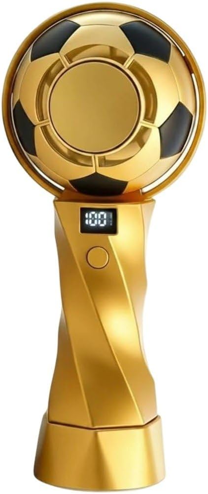 Tragbarer Mini-usb-ventilator Mit Aufladbarkeit, Goldfarbenes Fußball-design – 5 Geschwindigkeitsstufen – Led-anzeige – Für Zuhause, Büro Und Reisen