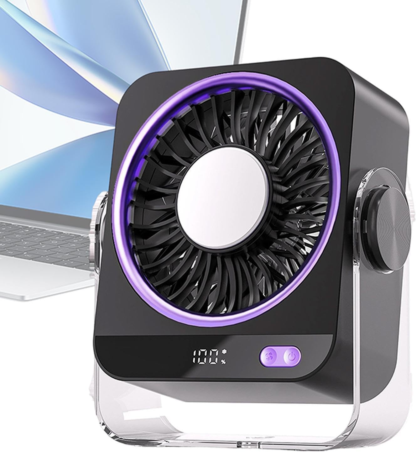 Mini-tragventilator, 5 Einstellbare Windgeschwindigkeiten, Usb-c-ladeanschluss, Drehbar, Tischventilator, Für Zuhause Und Unterwegs