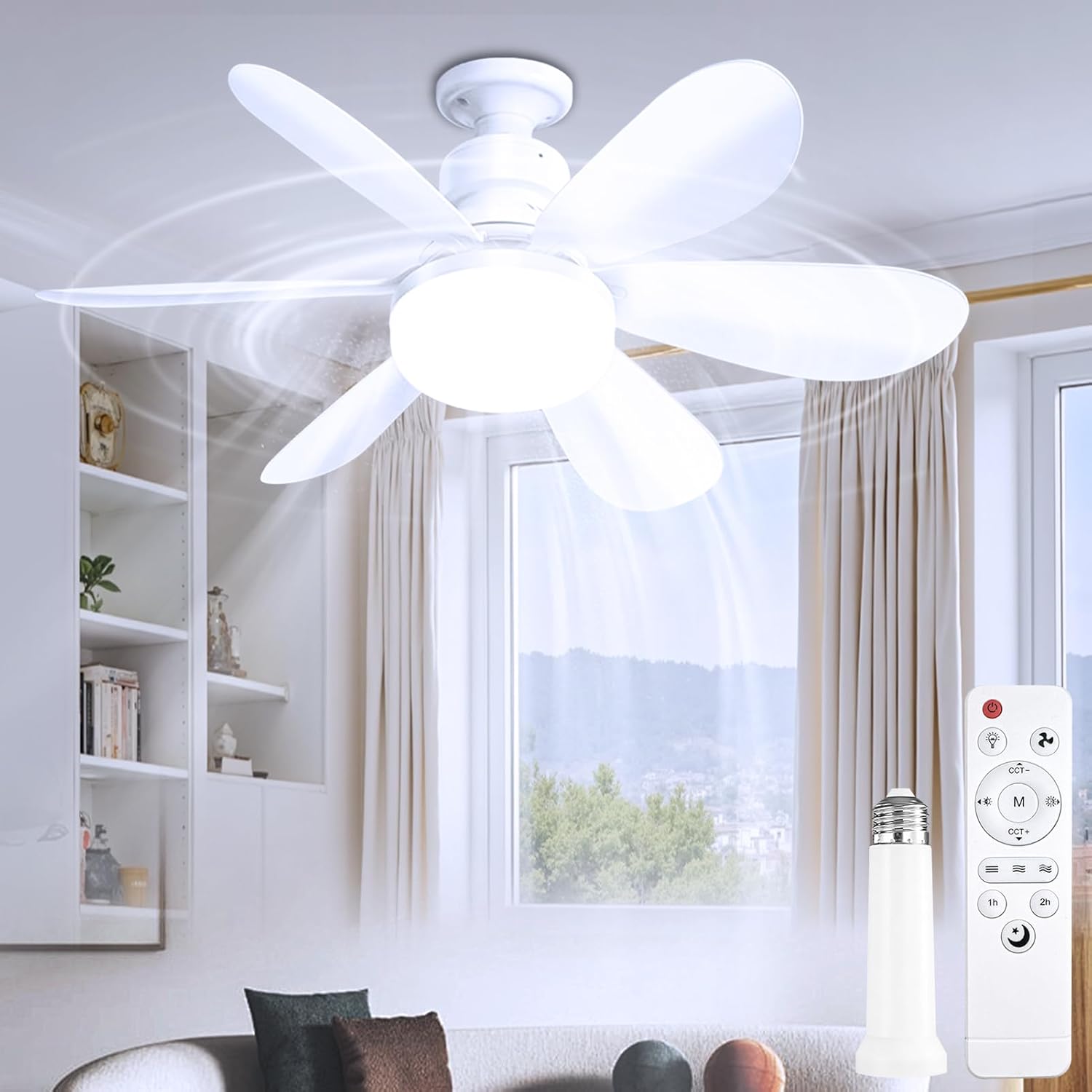 Deckenventilator Mit Licht Und Fernbedienung, 50 Cm Led E27 Dimmbarer Schraubventilator Mit Timer, 3 Farbtemperaturen 3000k-6500k, 3 Geschwindigkeiten, Für Schlafzimmer, Küche Und Wohnzimmer [energiek