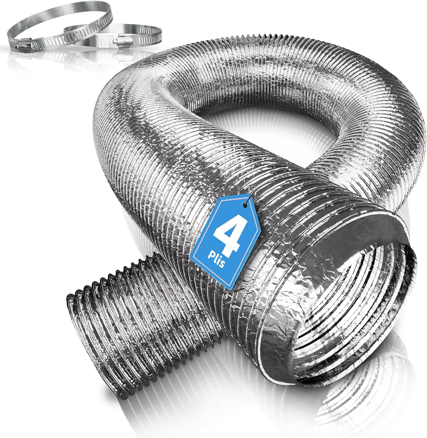 Flexibler Aluminium-lüftungsschlauch, 150 Mm Durchmesser, 4-lagig, Hitzebeständig, Mit Schlauchschellen Für Mobile Klimageräte, Wäschetrockner, Dunstabzugshauben Und Heizungs-, Lüftungs- Und Klimaanla