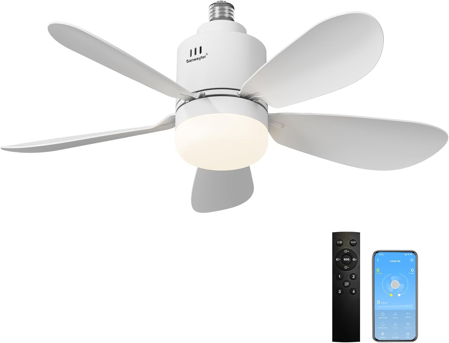 Deckenventilator Mit Licht Und Fernbedienung, 45 Cm Led-deckenventilator Mit Dimmbarem Licht, 24 W E27 Integrierte Leuchte, 5 Flügel, 4 Geschwindigkeitsstufen, Leiser Betrieb, Für Das Wohnzimmer