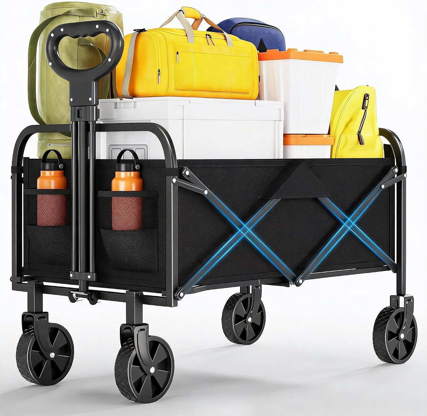 Faltbarer Campingwagen 220 L, Geländegängiger Strandwagen, Gartenwagen Mit 360°-rädern Und Bremsen, 172 Kg Tragkraft, 600d Oxford-gewebe, Verstellbarer Griff, Für Camping, Strand, Garten Und Einkaufen