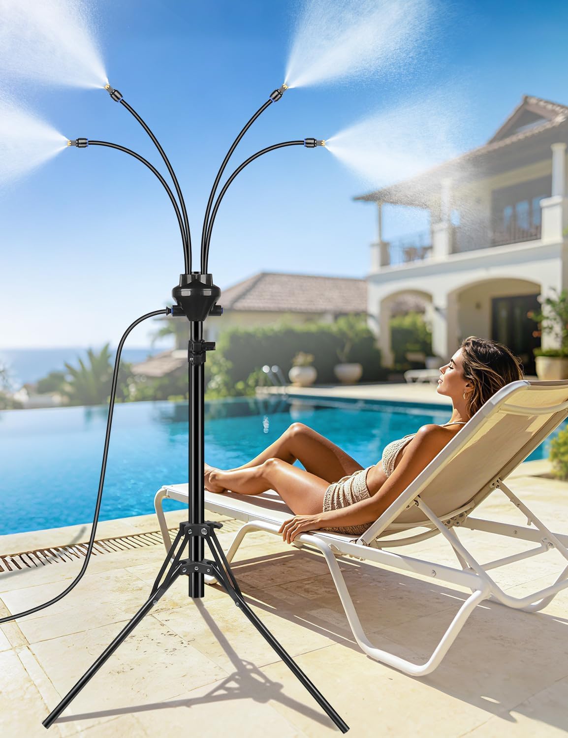 Standventilatoren Mit Sprühnebel Für Terrassen, Höhenverstellbares Sprühnebelsystem (1,5 M) Zur Kühlung Von Terrassen, Tragbarer Wassernebel Für Spiel Und Garten
