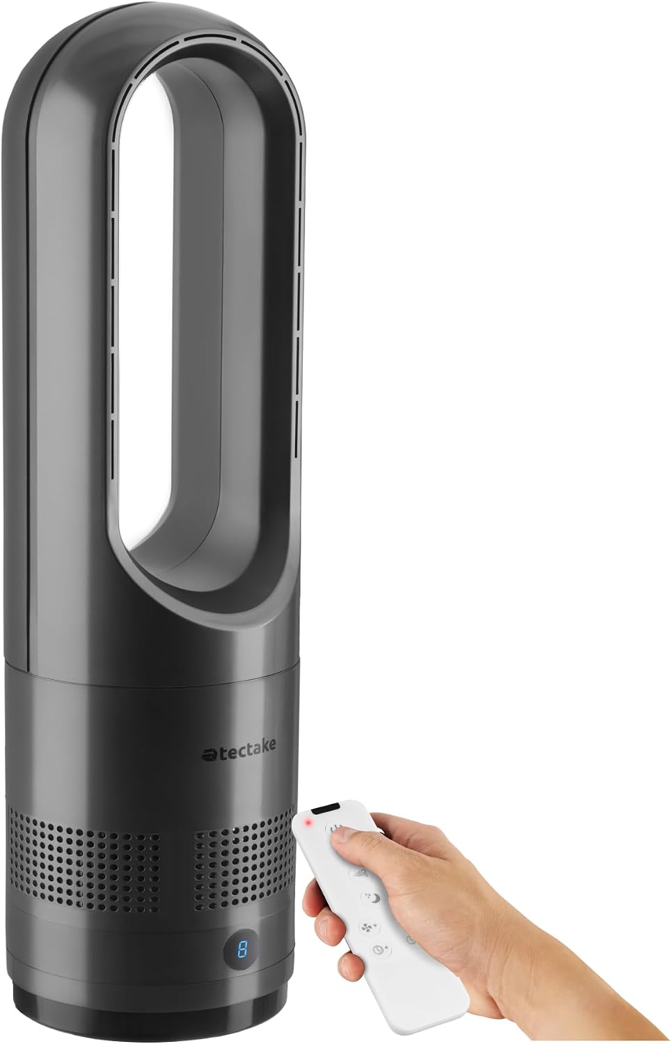 Turmventilator, Leise Und 80° Oszillierend, 8 Geschwindigkeitsstufen, Timer Mit Fernbedienung, Led-anzeige, Tragbarer Ventilator Für Büro, Schlafzimmer, Wohnzimmer, Zuhause – Anthrazitgrau