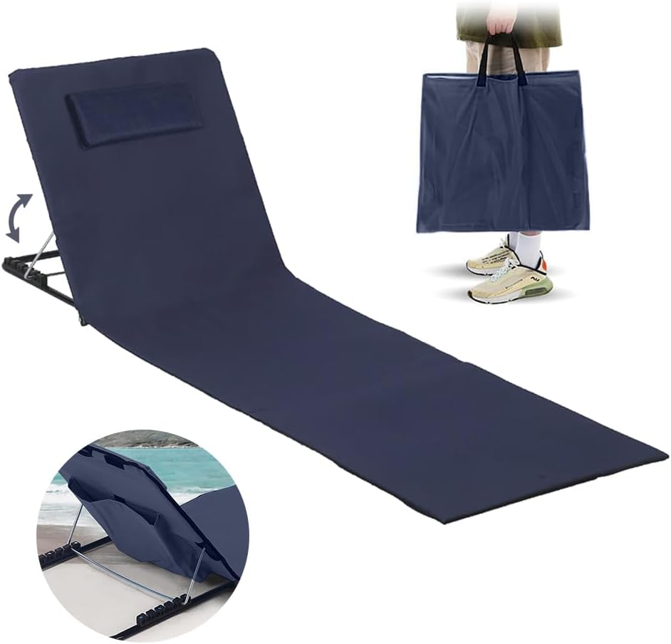 Faltbare Strandmatratze Mit Verstellbarer Rückenlehne, Strandmatte Mit Rückenlehne Und Tragetasche, Strandmatte Mit Verstellbarer Rückenlehne, Strandmatte Mit Rückenlehne, Für Strand, Garten Und Campi