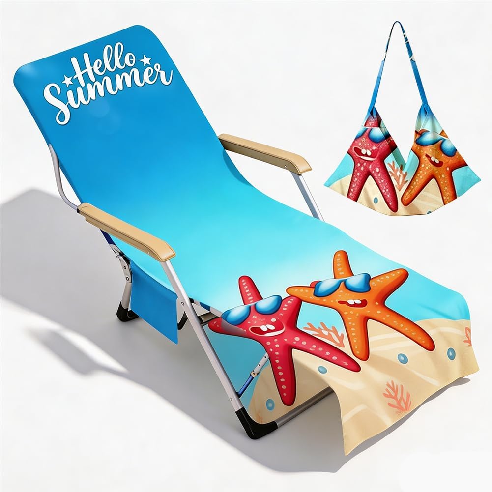 Ocean Garden Liegestuhlbezug, Mikrofaser-frottee, Schnelltrocknend, Sonnenhandtuch Mit 2 Taschen, Strandtuch Für Pools, Strände, Gartenhotels, 75 X 210