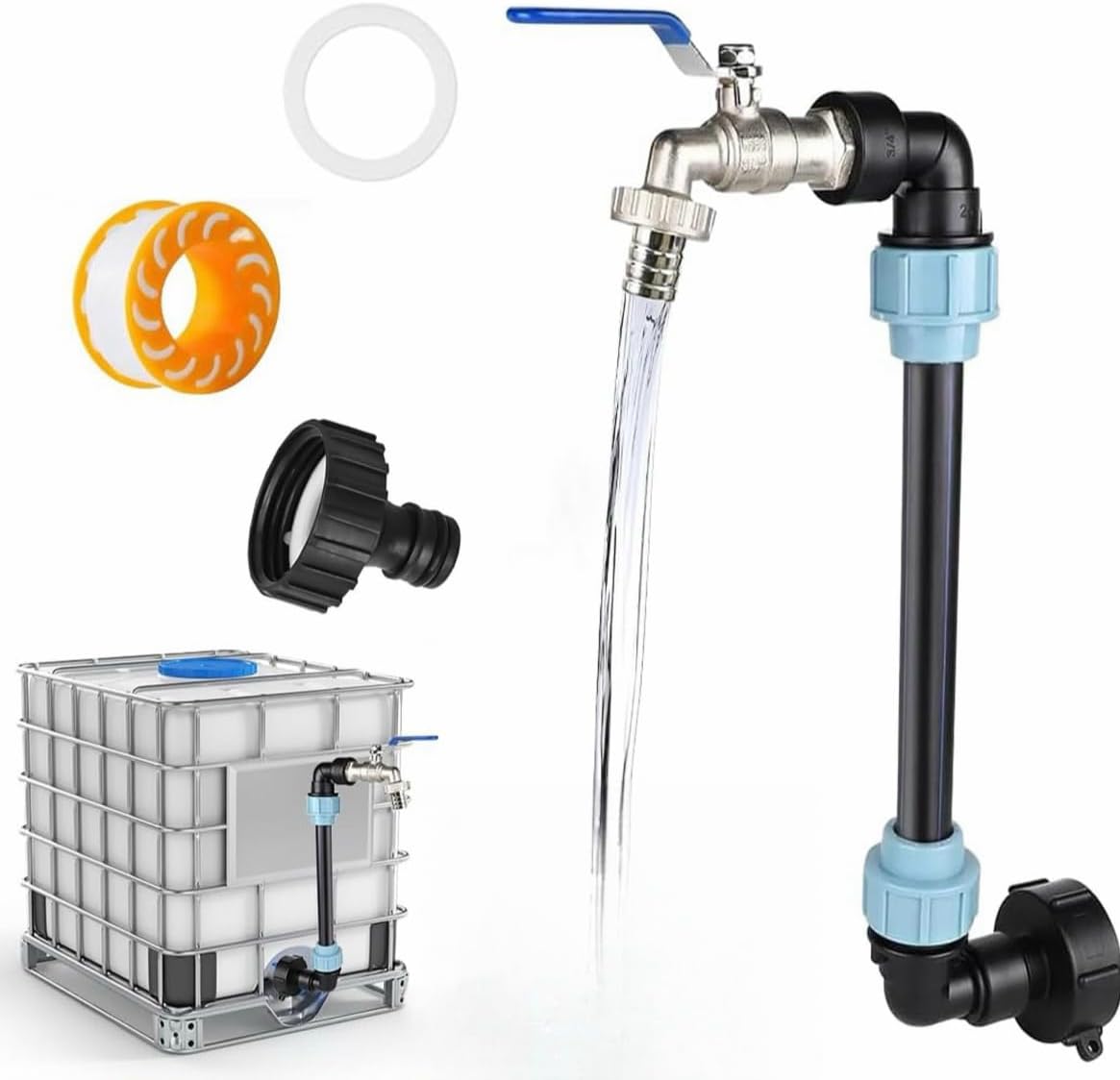 1000-liter-tankhahn, 1000-liter-tankanschluss, Ibc-schwanenhals-tankhahn, Ibc-tankadapter S60x6, 3/4"-grobgewindeanschluss, Für Wassertank