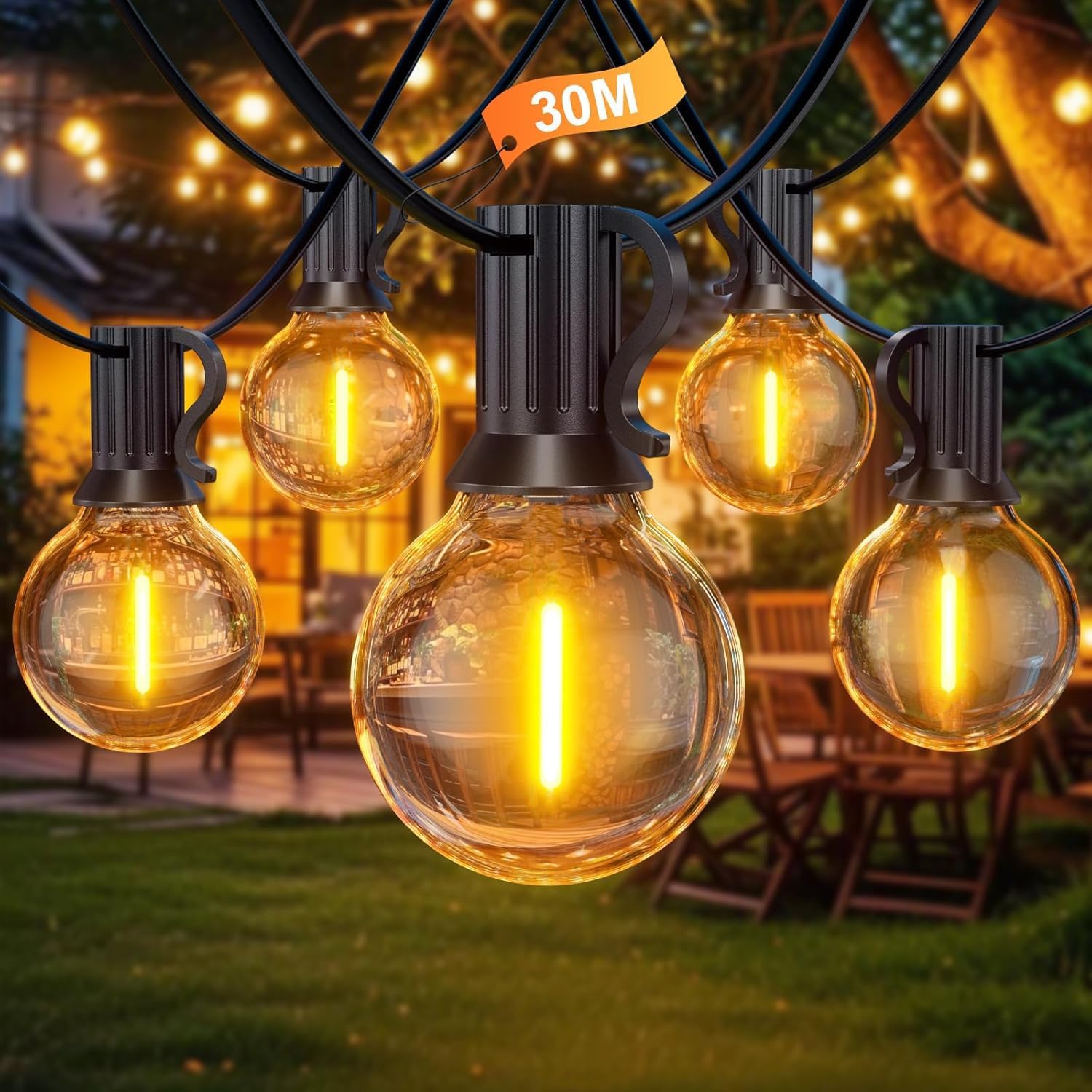 30 M Lichterkette, Bistro-lichterkette Mit G40 60 Led-lampen, Wasserdichte Lichterkette Für Den Außenbereich Für Sommerterrasse, Garten, Patio, Party, Hochzeit, Pergola [energieklasse E]