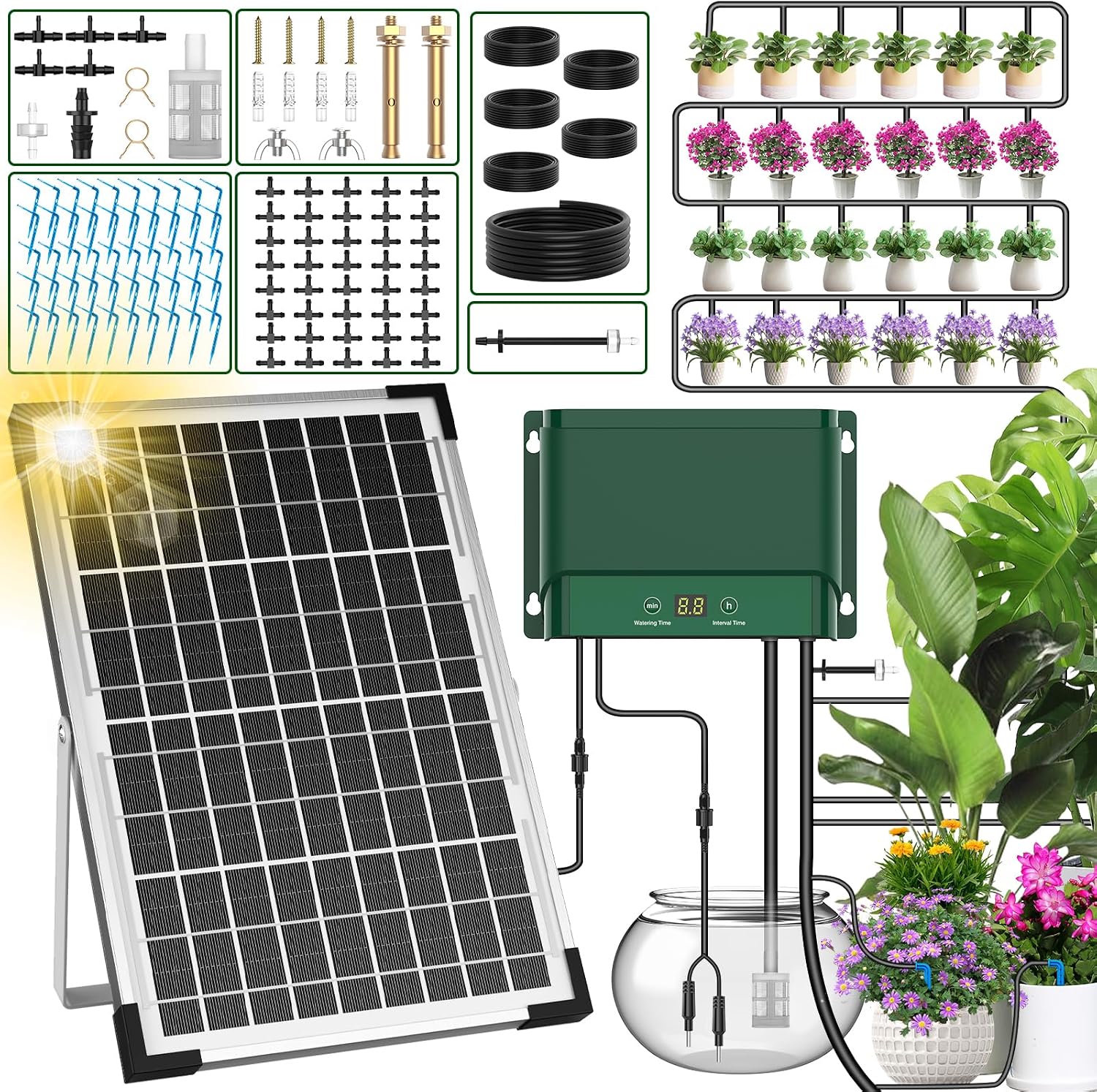 Automatisches Solar-bewässerungssystem Für Garten, Tropfbewässerung Mit Solarpanel Für Rasen, Blumentöpfe, Gartenpflanzen, Urlaub, Automatisches Bewässerungssystem Mit Zeitschaltuhr