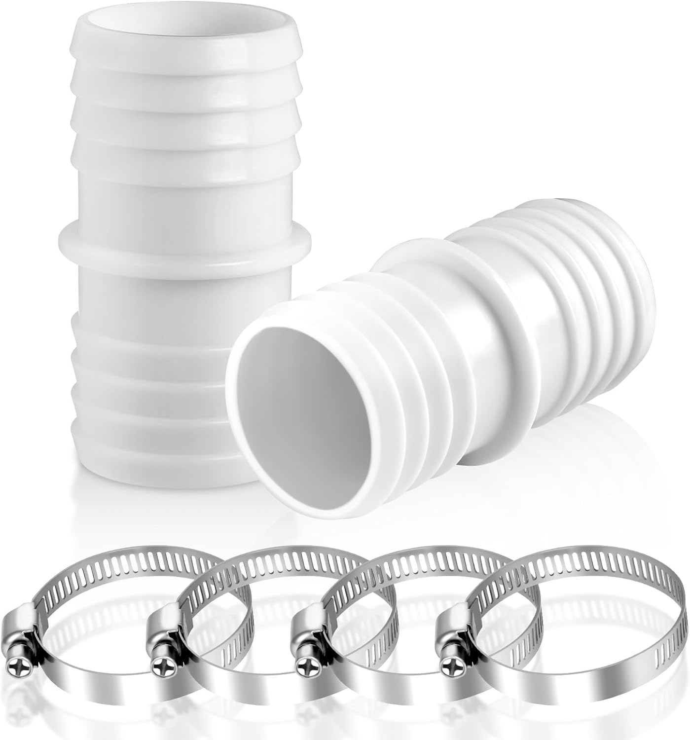 2er-set Poolschlauchverbinder, 32-mm-schlauchverbinder, Poolschlauchadapter Mit 4 Edelstahl-schlauchschellen, Doppelschlauchadapter, Für Schwimmbad Und Garten