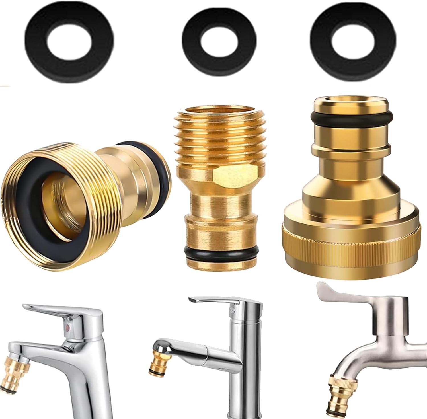 3-teiliges Set 1/2"-schnellkupplungs-anschlussstücke Aus Messing Mit Gewinde, Küchenarmatur-schlauchadapter, Gartenschlauchadapter, Messing-gewindeanschluss Für Wasserpistolenzubehör