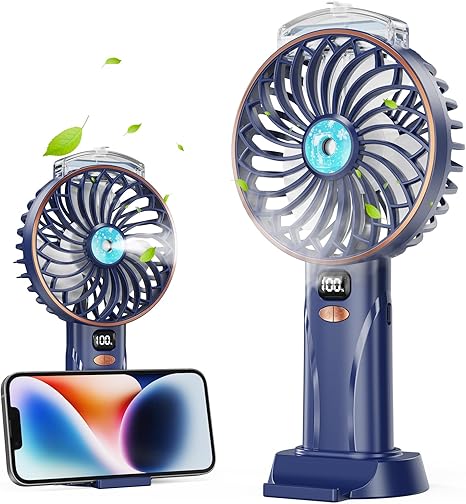 Handventilator Mit Sprühfunktion, Mini-usb-aufladbar, 5 Geschwindigkeitsstufen Mit Led-anzeige, Abnehmbarer Standfuß, Leistungsstark Und Leise, Ideal Für Zuhause, Büro, Studentenwohnheim Oder Reisen