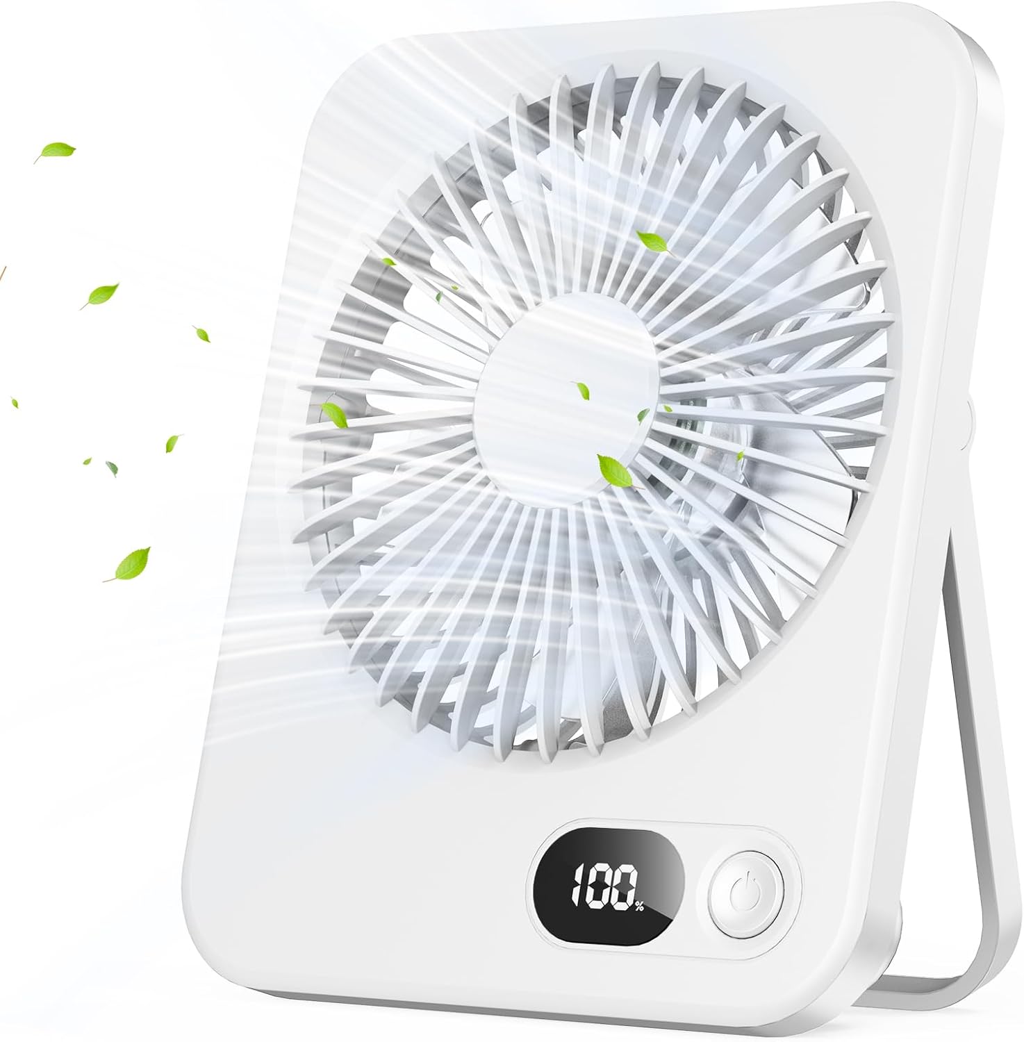 Tragbarer Tischventilator – Handlich/aufhängbar, 5 Geschwindigkeitsstufen, 180° Verstellbarer Winkel, Geräuscharm, Led-anzeige, Usb-ladefunktion