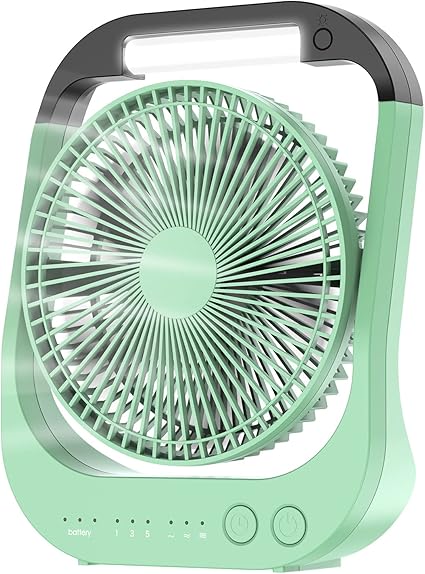 Wiederaufladbarer Usb-ventilator (1 Stück) – 10000-mah-akku, 4 Geschwindigkeitsstufen, 180°-schwenkbereich, Led-licht, Timer – Ideal Für Camping, Wandern Und Reisen