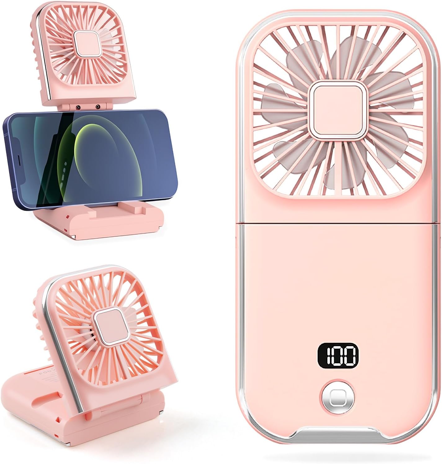 Mini-ventilator – Leise, 4 Geschwindigkeitsstufen, 3000-mah-akku Und Digitalanzeige, Für Büro Und Outdoor-aktivitäten – Rosa