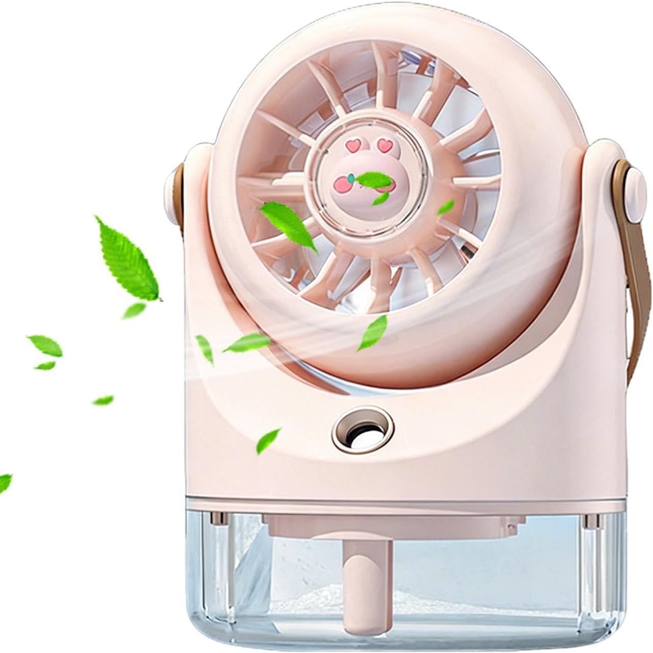 Erfrischender Tischventilator – Wiederaufladbar, Mit Nebelfunktion – Geeignet Für Schlafzimmer Oder Büro – Rosa