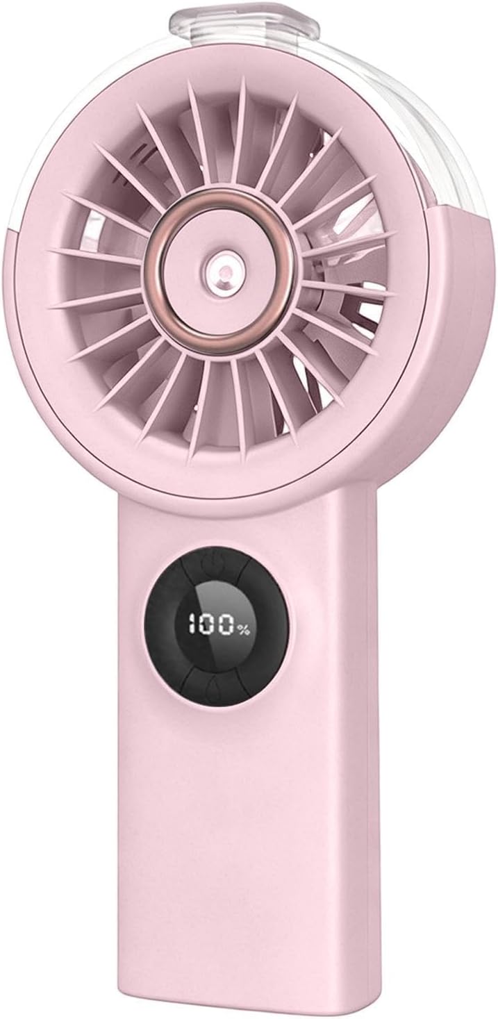 Tragbarer Nebelventilator – Wiederaufladbar, 100 Geschwindigkeitsstufen, Digitale Abs-steuerung – Persönliches Kühlgerät Fürs Büro – 17,8 Cm, Rosa