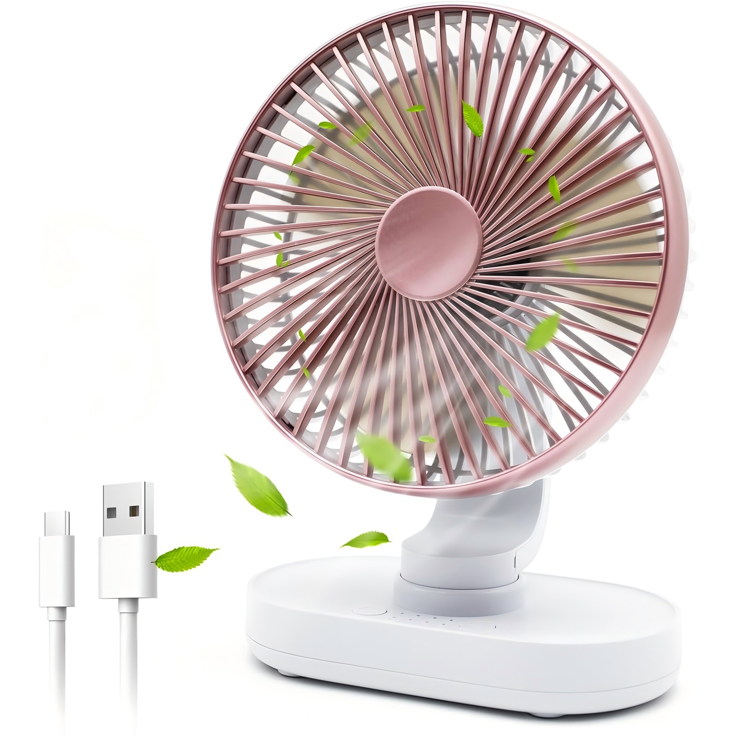 Usb-tischventilator, Tragbar, Leise, 4 Geschwindigkeitsstufen, Verstellbarer Drehteller, Für Camping Und Zuhause, 3600 Mah, Pink