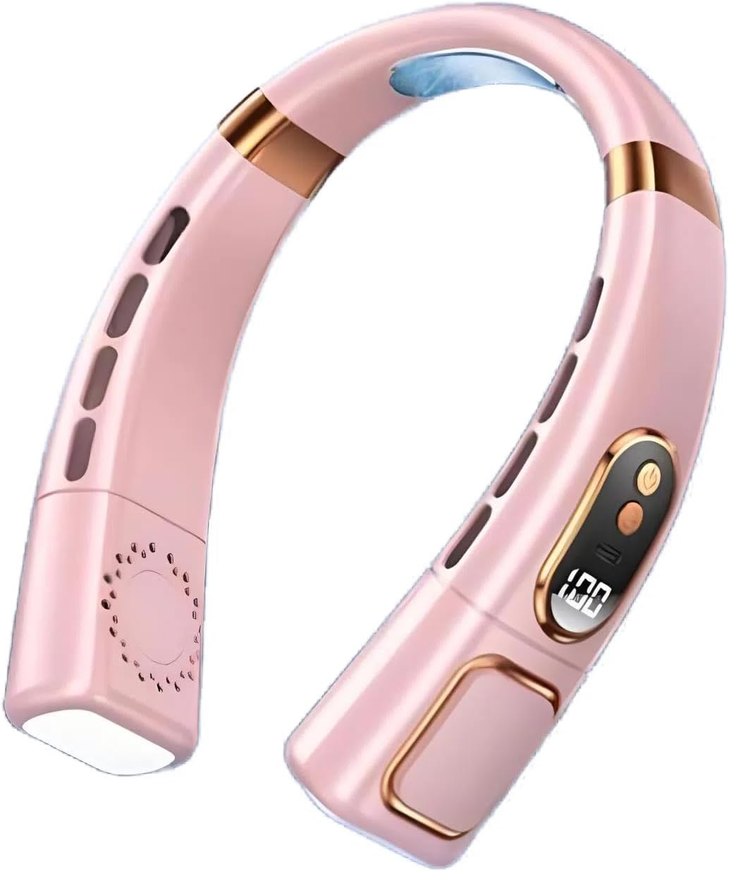 Tragbarer Nackenventilator – Hightech-beleuchtung – Rotorblattloses Digitaldisplay, 5 Geschwindigkeitsstufen, 4000-mah-akku – Für Drinnen Und Draußen Geeignet – Pink