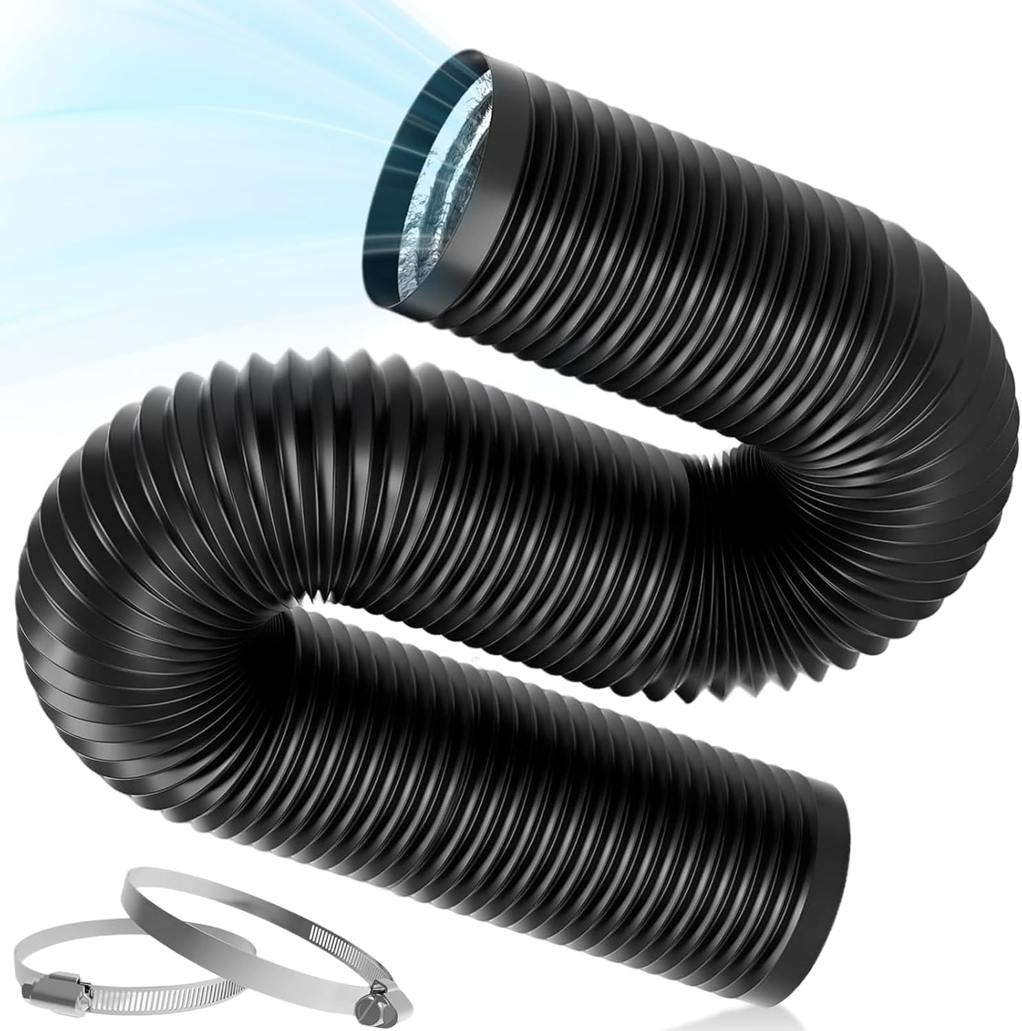 125 Mm Flexibler Aluminium-pvc-luftschlauch Mit 2 Edelstahlklemmen Für Wäschetrockner, Dunstabzugshaube Und Abluftventilator, Schwarz, 3 M