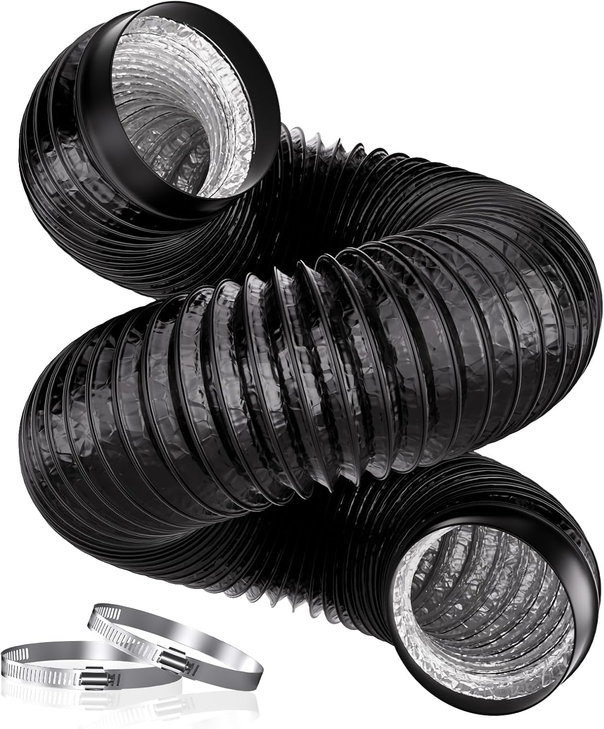 150 Mm Abluftschlauch, 3 M Pvc-aluminium-schlauch, Mit 2 Schlauchschellen Für Dunstabzugshauben, Ventilatoren, Wäschetrockner Und Abluftventilatoren, Schwarz