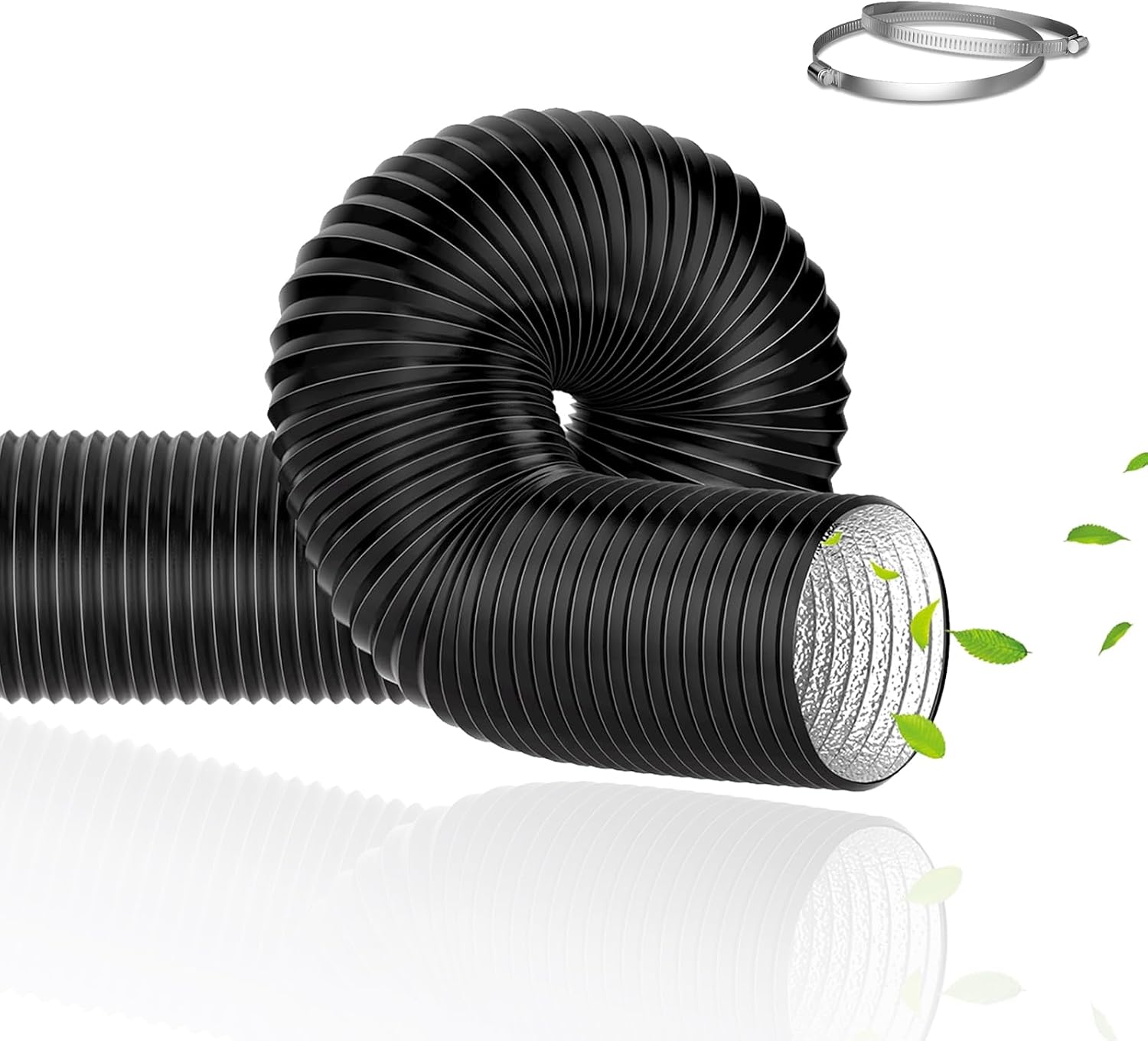 Tragbarer Klimaanlagenschlauch, 150 Mm Lüftungsschlauch, 300 Cm Pvc-aluminium-abluftkanal Mit 2 Klemmen, Flexibler Luftkanal Für Klimaanlagen Und Dunstabzugshauben, Schwarz