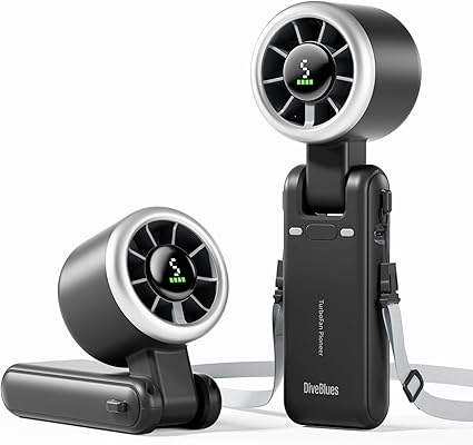 Tragbarer Handventilator – Ultraschnell (10 M/s), 5 Geschwindigkeitsstufen, 4000-mah-akku (bis Zu 12 Stunden Laufzeit) – Turbo-technologie – Für Outdoor, Reisen Und Büro – Schwarz
