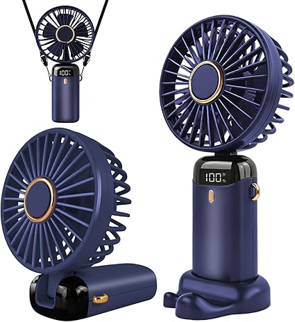 Stück Usb-wiederaufladbarer, Tragbarer Ventilator – Mini-tischventilator Zum Zusammenklappen Mit 5 Geschwindigkeitsstufen Und Led-anzeige – Für Zuhause, Büro Und Reisen – Dunkelblau