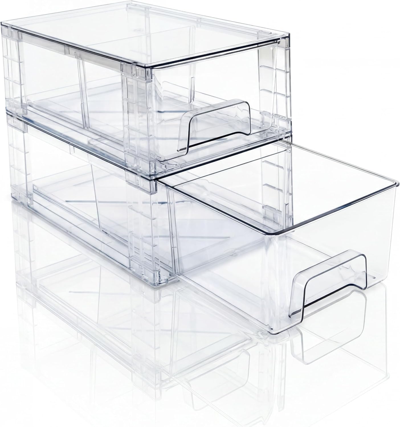 Set Mit 2 Kleinen, Stapelbaren, Transparenten Acryl-aufbewahrungsschubladen Mit Griffen, Für Kühlschrank, Badezimmer, Küche, Kleiderschrank, Speisekammer