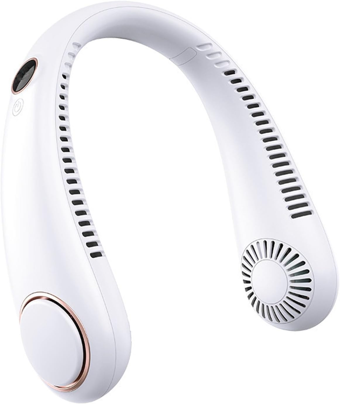 Tragbarer Nackenventilator – Modernes, Klingenloses Design Für Den Außenbereich – Usb-anschluss, 5 Geschwindigkeitsstufen, Digitalanzeige – Lange Akkulaufzeit Für Den Sommer – Weiß