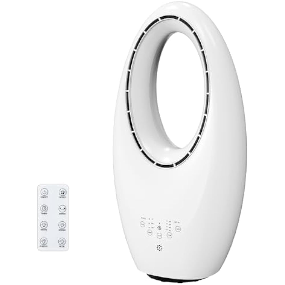 Leiser 55-cm-turmventilator, 4-farbige Led-oszillation, 7,5-stunden-timer, Touchscreen-fernbedienung, Kompaktes Weißes Design