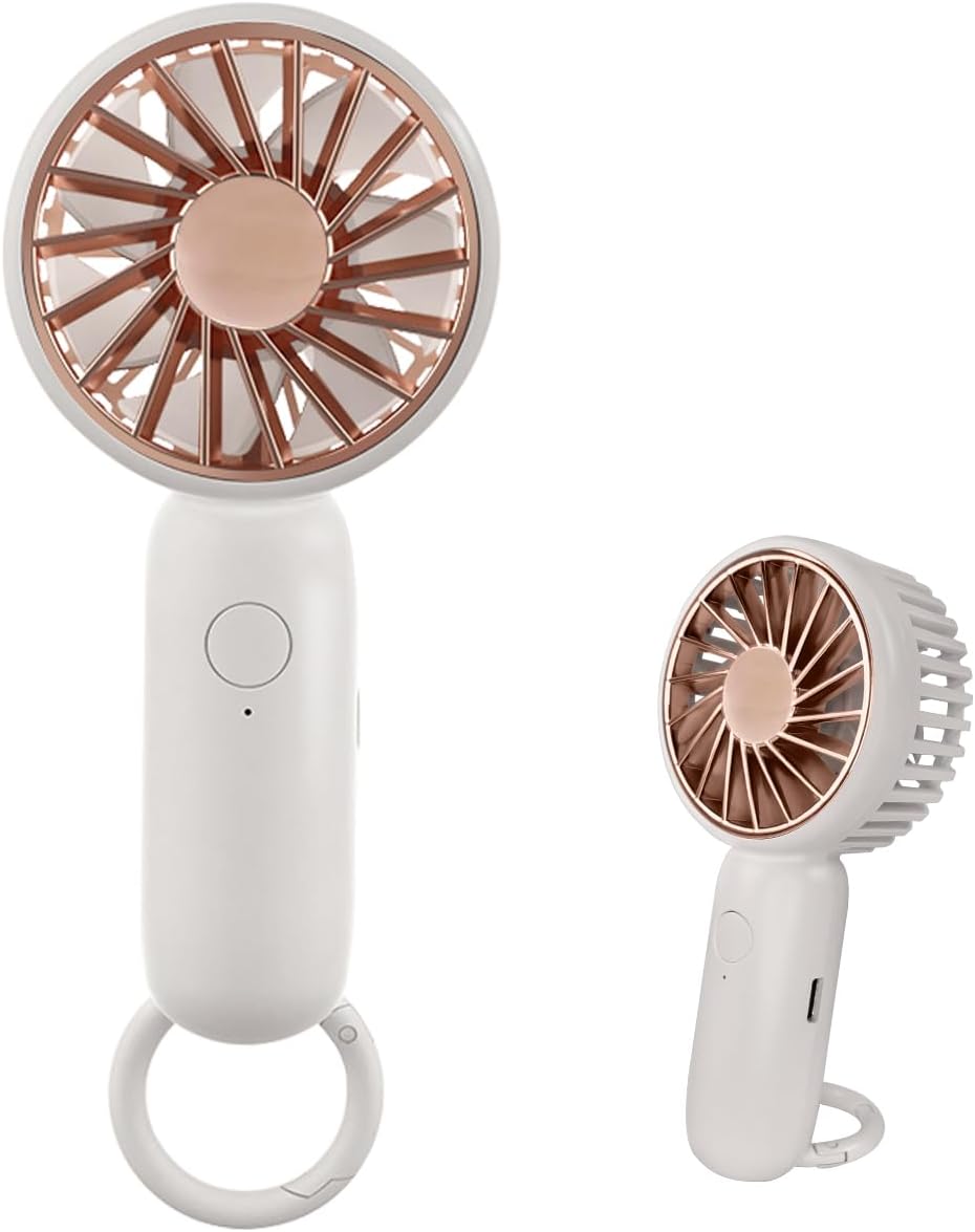 Handventilator Mit Karabinerhaken, 3 Geschwindigkeitsstufen, Leise, Leicht Und Tragbar, Geringer Stromverbrauch, 500 Mah, Weiß