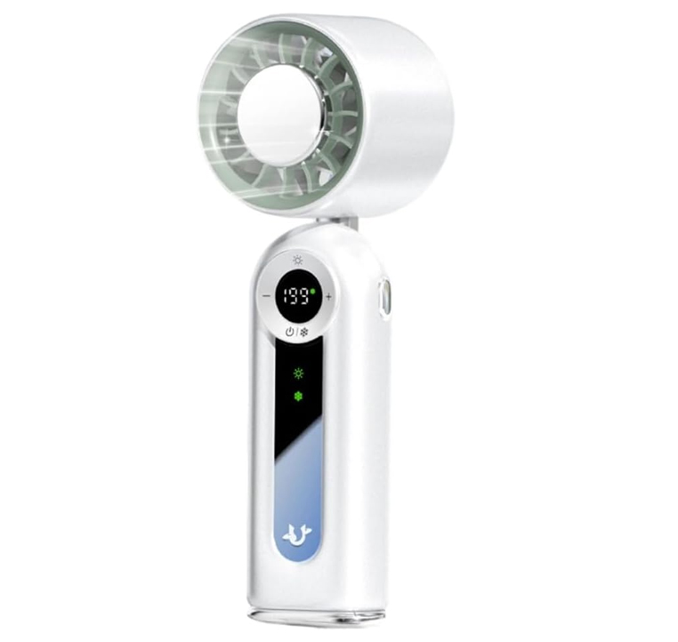 Tragbarer Ventilator – Leistungsstarker 4000-mah-akku – Led-anzeige – Spendet Licht – Ideal Für Outdoor-aktivitäten, Sport Und Reisen – Weiß