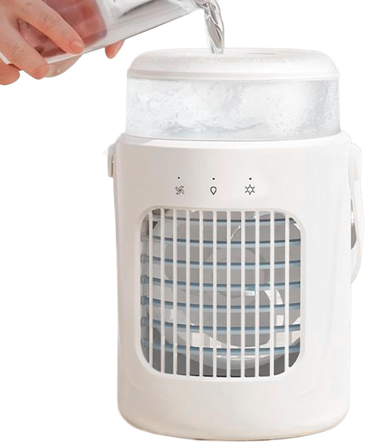 Mini-klimaanlage, Tragbar, 600 Ml Wassertank, 3 Geschwindigkeitsstufen, 8000-mah-akku, 180° Neigbar, Für Zuhause Und Unterwegs, Weiß
