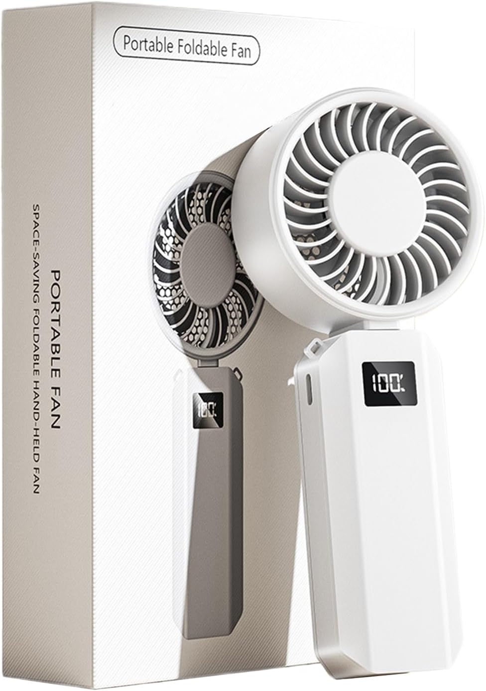 Tragbarer Ventilator – Faltbar, 6 Geschwindigkeitsstufen – Usb-c-anschluss, Faltbar, Led-display, Taschenformat, Tragegurt, Für Reisen/zuhause (weiß)