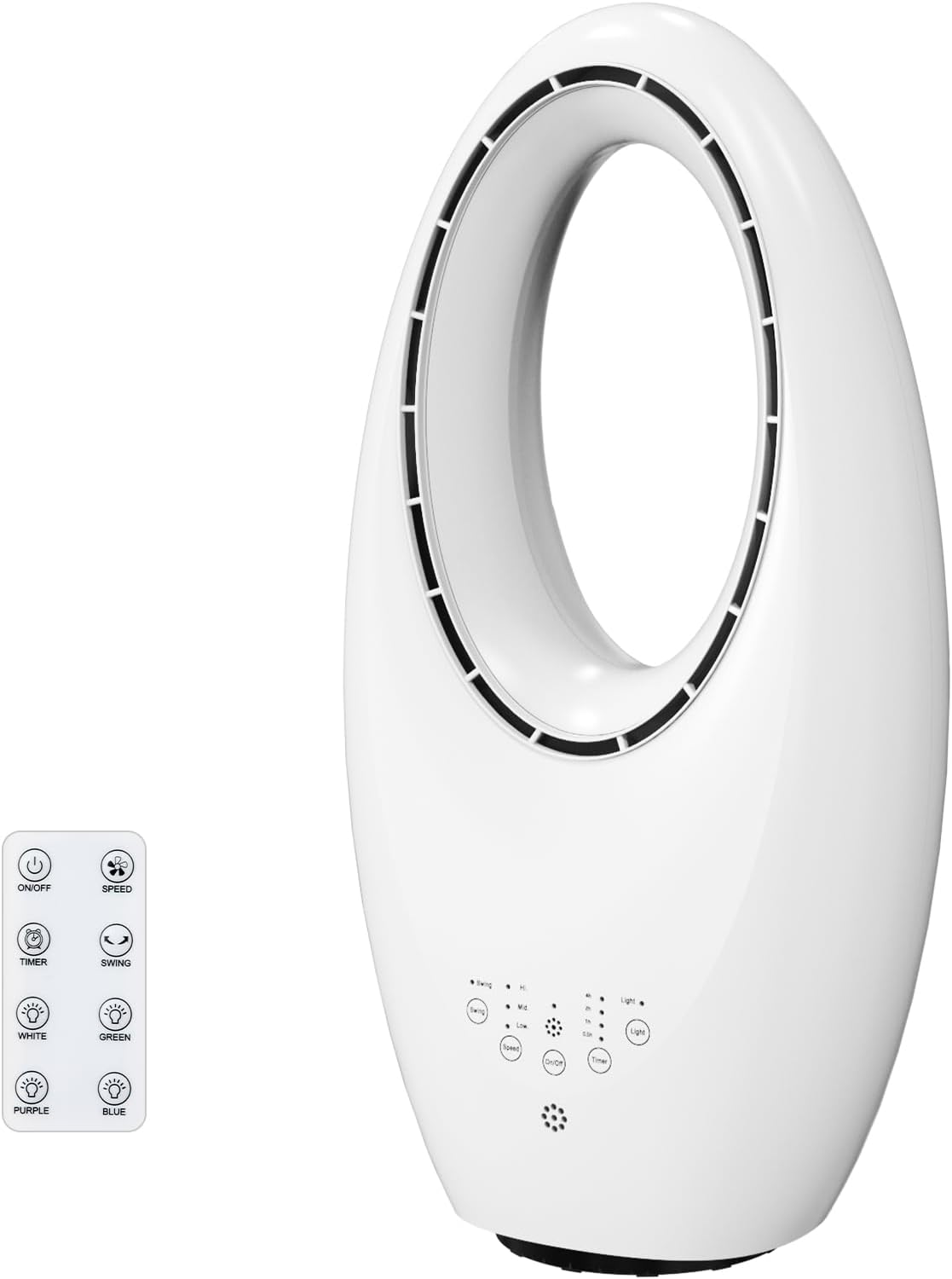 55 Cm Turmventilator Ohne Rotorblätter, Leiser Turmventilator Mit 4-farbiger Led-beleuchtung, 80°-oszillation, 3 Geschwindigkeitsstufen, 7,5-stunden-timer, Fernbedienung + Touchscreen, Kompaktes Desig